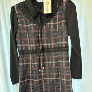 New plaid and black  70  mini style dress